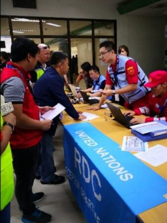 UNDAC Member at the Reception and Departure Centre (RDC) at INSARAG Earthquake Response Exercise in the Philippines, 2018.