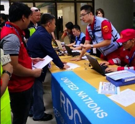 UNDAC Member at the Reception and Departure Centre (RDC) at INSARAG Earthquake Response Exercise in the Philippines, 2018.