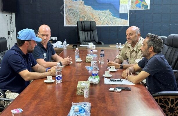 UNDAC members giving in a meeting with Derna/Libya Security Chief, 2023.